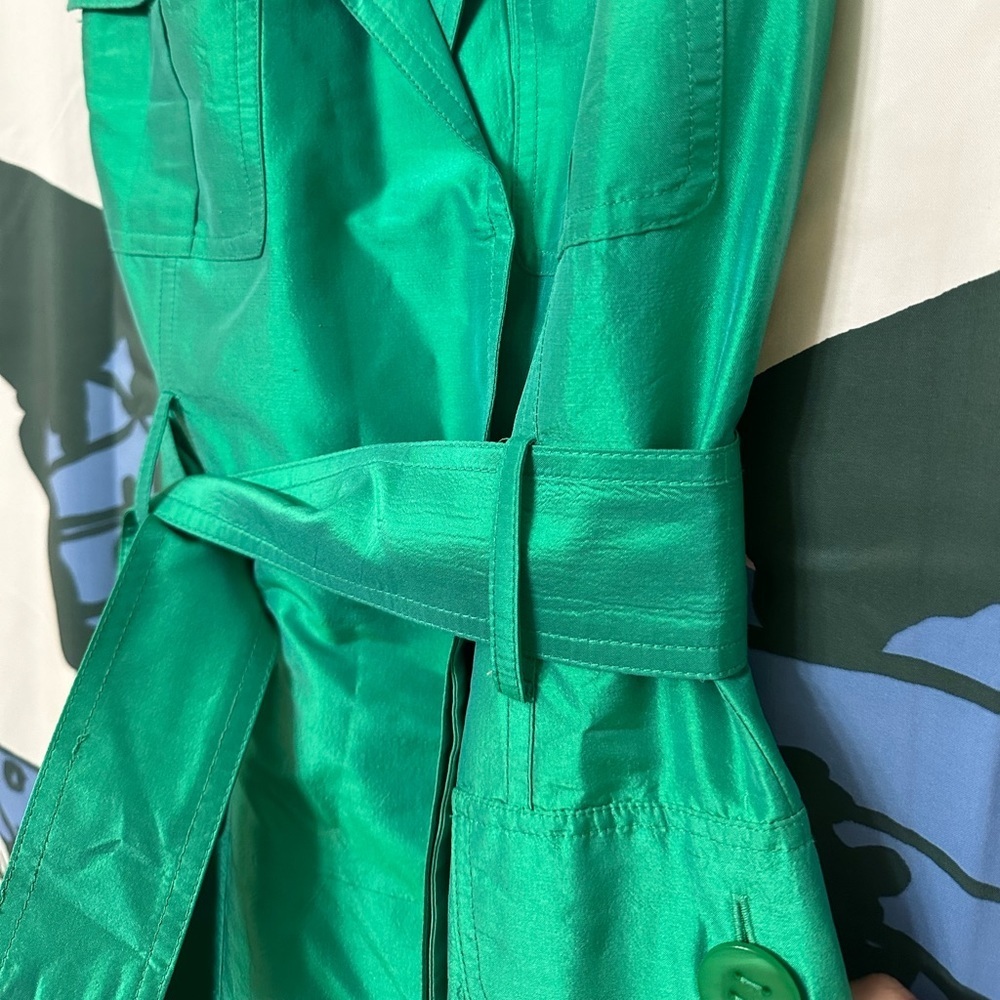 Teri Jon Sleeveless Belted Trench Dress – Emerald Green – Size 2 - Picture 13 of 15